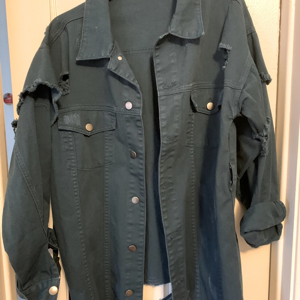 Distressed blue/green jean jacket